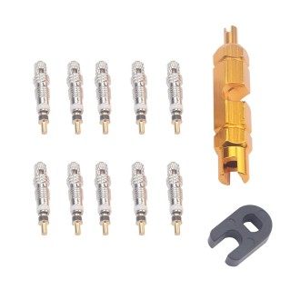 A5587 10 PCS Bicycle French Valve Core with Yellow Disassembly Tool