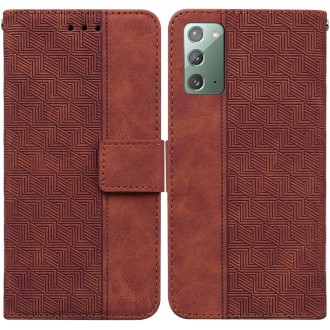 For Samsung Galaxy Note20 Geometric Embossed Leather Phone Case(Brown)