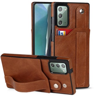 For Samsung Galaxy Note20 Crazy Horse Texture Shockproof TPU + PU Leather Case with Card Slot & Wrist Strap Holder(Brown)