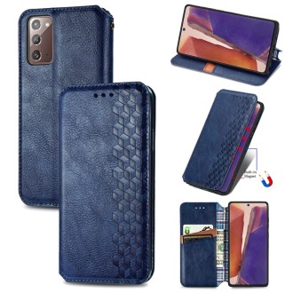 For Samsung Galaxy Note 20 Cubic Grid Pressed Horizontal Flip Magnetic PU Leather Case with Holder & Card Slots & Wallet(Blue)