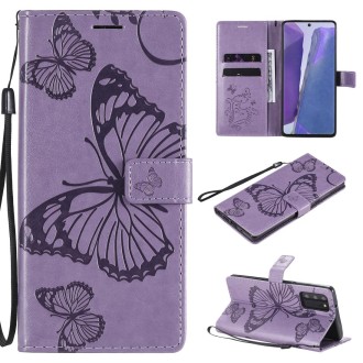 For Samsung Galaxy Note20 3D Butterflies Embossing Pattern Horizontal Flip Leather Case with Holder & Card Slot & Wallet(Purple)