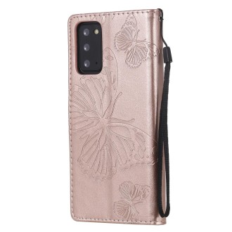 For Samsung Galaxy Note20 3D Butterflies Embossing Pattern Horizontal Flip Leather Case with Holder & Card Slot & Wallet(Rose Go