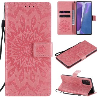 For Samsung Galaxy Note20 Embossed Sunflower Pattern Horizontal Flip PU Leather Case with Holder & Card Slots & Wallet & Lanyard