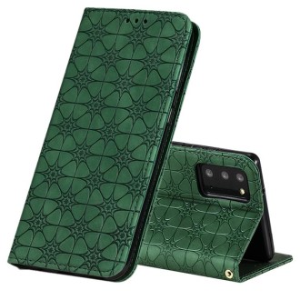 For Samsung Galaxy Note20 Lucky Flowers Embossing Pattern Magnetic Horizontal Flip Leather Case with Holder & Card Slots(Dark Gr