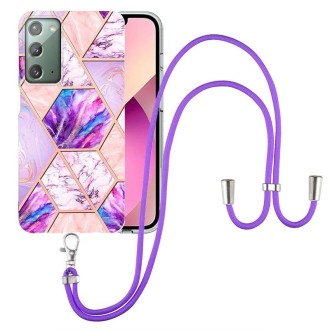 For Samsung Galaxy Note20 Electroplating Splicing Marble TPU Phone Case with Lanyard(Light Purple)