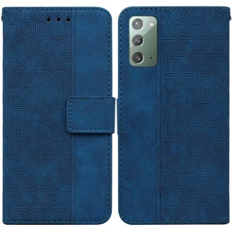 For Samsung Galaxy Note20 Geometric Embossed Leather Phone Case(Blue)