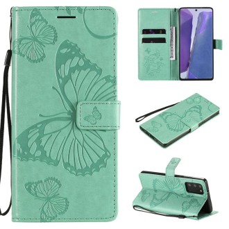 For Samsung Galaxy Note20 3D Butterflies Embossing Pattern Horizontal Flip Leather Case with Holder & Card Slot & Wallet(Green)