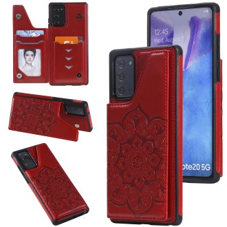 For Samsung Galaxy Note20 Flower Embossing Pattern Shockproof Protective Case with Holder & Card Slots & Photo Frame(Red)