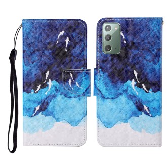 For Samsung Galaxy Note20 Colored Drawing Pattern Horizontal Flip Leather Case with Holder & Card Slots & Wallet & Lanyard(Water