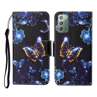 For Samsung Galaxy Note20 Colored Drawing Pattern Horizontal Flip Leather Case with Holder & Card Slots & Wallet & Lanyard(Moon 