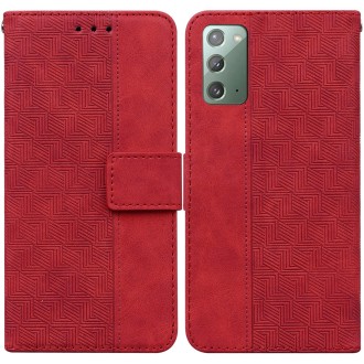 For Samsung Galaxy Note20 Geometric Embossed Leather Phone Case(Red)