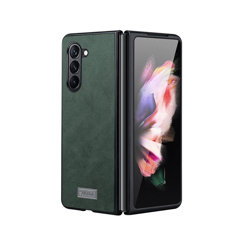 For Samsung Galaxy Z Fold5 SULADA Shockproof TPU + Handmade Leather Phone Case(Green)