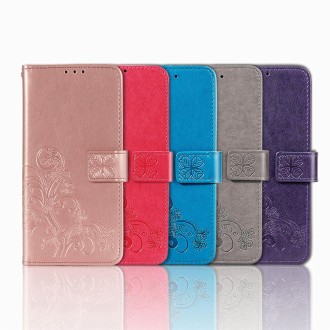 For Samsung Galaxy Z Fold5 Four-leaf Clasp Embossed Buckle Leather Phone Case(Purple)