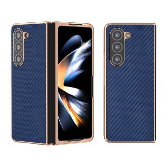 For Samsung Galaxy Z Fold5 Nano Electroplating Carbon Fiber Texture Phone Case(Navy Blue)