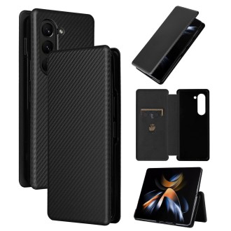 For Samsung Galaxy Z Fold5 Carbon Fiber Texture Flip Leather Phone Case(Black)