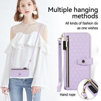 For Samsung Galaxy Z Fold5 Crossbody Diamond Lattice Folding Leather Phone Case(Purple)