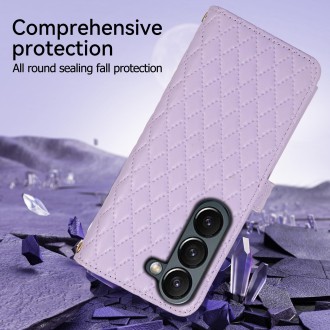 For Samsung Galaxy Z Fold5 Crossbody Diamond Lattice Folding Leather Phone Case(Purple)