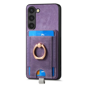 For Samsung Galaxy S23 FE 5G Retro Splitable Magnetic Card Bag Leather Phone Case(Purple)