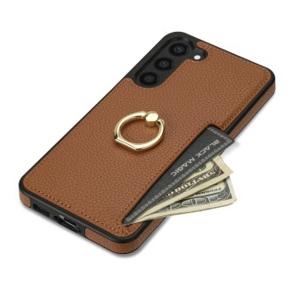 For Samsung Galaxy S23 FE 5G Ring Card  Litchi Leather Back Phone Case(Brown)