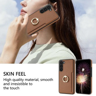 For Samsung Galaxy S23 FE 5G Ring Card  Litchi Leather Back Phone Case(Brown)