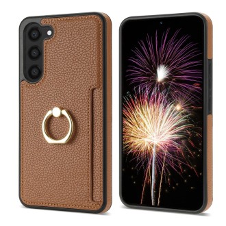 For Samsung Galaxy S23 FE 5G Ring Card  Litchi Leather Back Phone Case(Brown)