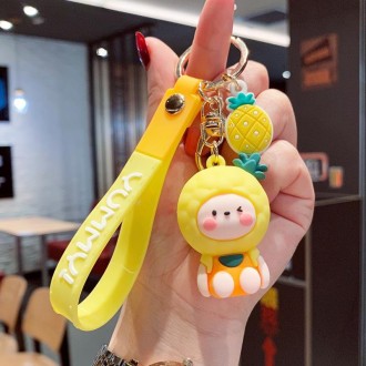 5 PCS Cartoon Animal Fruit Soft Rubber Doll Keychain School Bag Pendant(Pineapple)