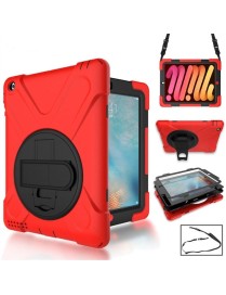 360 Degree Rotation Silicone Protective Cover with Holder and Hand Strap and Long Strap for iPad mini 4(Red)