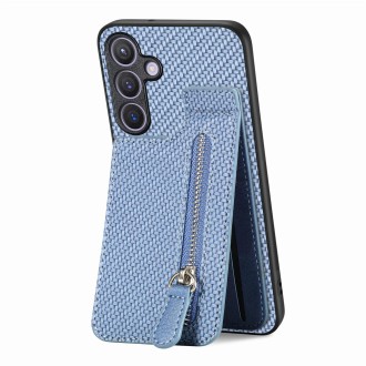 For Samsung Galaxy S24+ 5G Carbon Fiber Vertical Flip Zipper Phone Case(Blue)