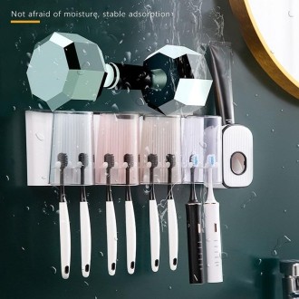 Bathroom Wall-mounted Punch-free Wash Cup Toothbrush Rack Squeeze Toothpaste Set Three Golden(With Squeezer)