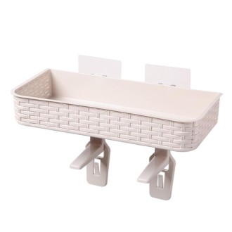 Shelf Bathroom Storage Toilet Multi-purpose Bathroom Basket Nail-free Paste Strong Kitchen Plastic Storage Box(Khaki)