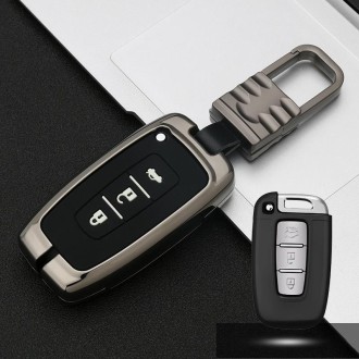 Car Luminous All-inclusive Zinc Alloy Key Protective Case Key Shell for Hyundai E Style Smart 3-button (Gun Metal)