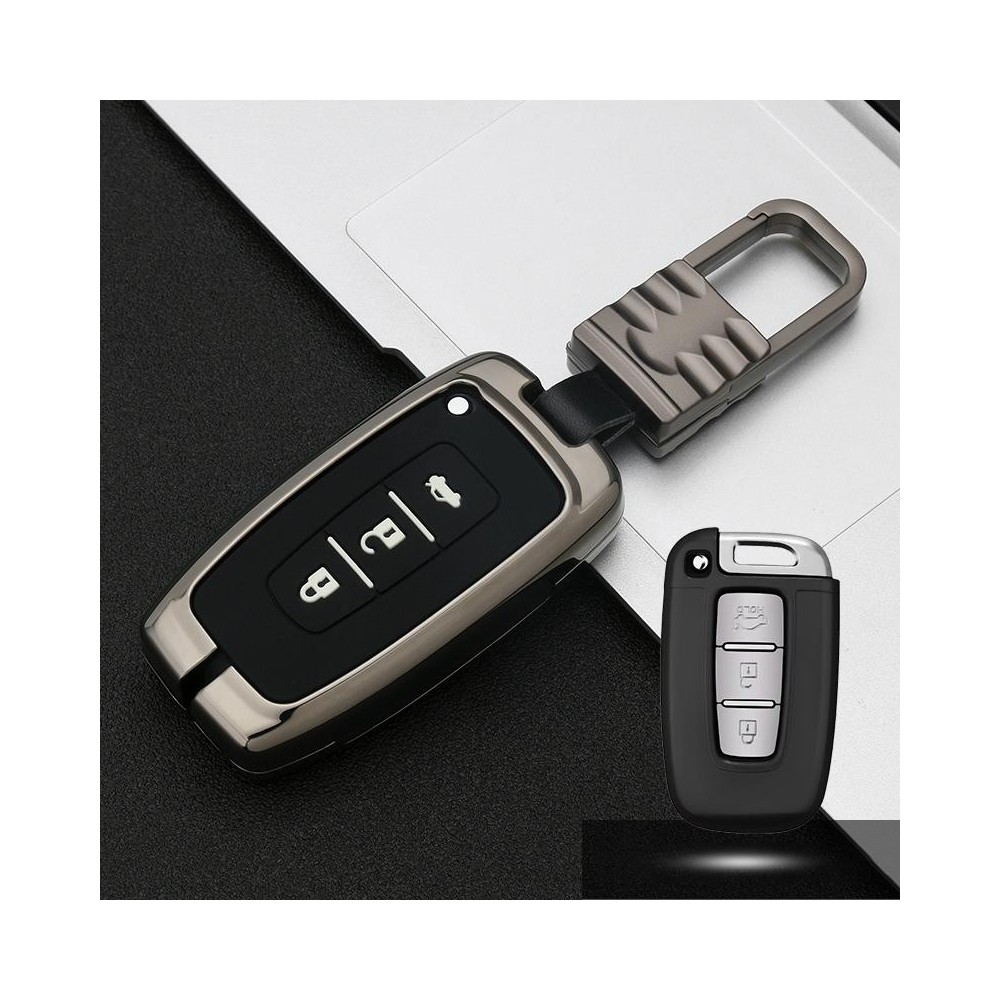 Car Luminous All-inclusive Zinc Alloy Key Protective Case Key Shell for Hyundai E Style Smart 3-button (Gun Metal)