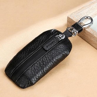 TP-9016 Litchi Texture Waterproof Zipper Car Key Bag (Black)