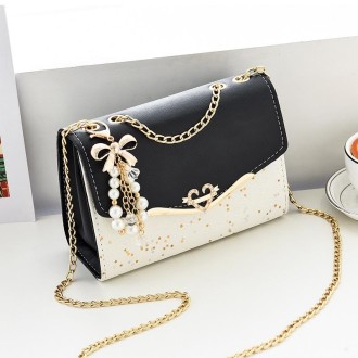 Messenger Sequins Shoulder Bag Women Mobile Phone Coin Purse, Color: Black With Pendant