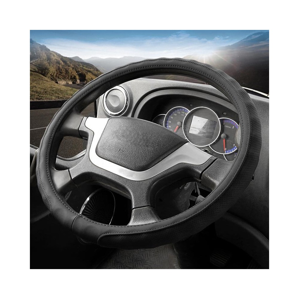 47cm Leather Truck Steering Wheel Cover(Black)