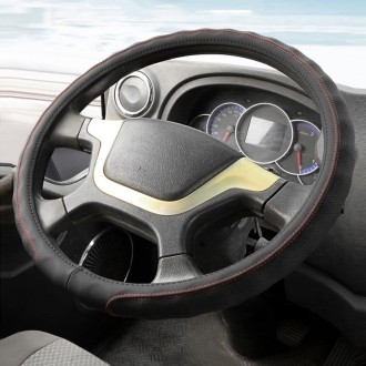 47cm Leather Truck Steering Wheel Cover(Black)