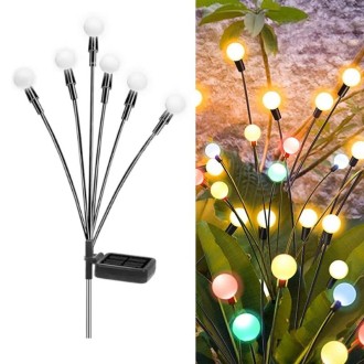 2sets Solar Firefly Lights Christmas Outdoor Garden Waterproof Lawn Lights, Color: 6 Head Color Light