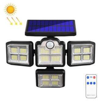 TG-TY085 Solar 4-Head Rotatable Wall Light with Remote Control Body Sensing Outdoor Waterproof Garden Lamp, Style: 198 LED Integ