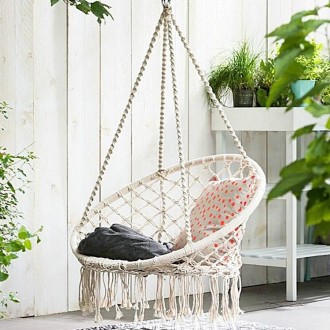 Indoor Single Cotton Rope Woven Swing Chair (Beige)