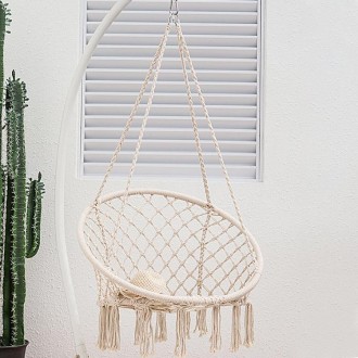 Indoor Single Cotton Rope Woven Swing Chair (Beige)