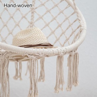 Indoor Single Cotton Rope Woven Swing Chair (Beige)