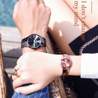 1 Pair OLEVS 8697 Couple Fashion Waterproof Luminous Quartz Watch(Black + Rose Gold)