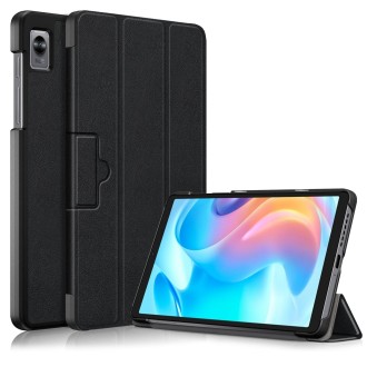 For Realme Pad Mini 8.7 3-folding Magnetic Buckle Custer Texture Leather Tablet Case(Black)