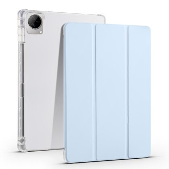 For vivo Pad 11 3-folding Transparent TPU Smart Leather Tablet Case with Pen Slot(Ice Blue)