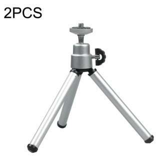 2PCS Projector Phone Stand Desktop Portable Telescopic Mini Metal Tripod, Style: 2 Sections (Silver)