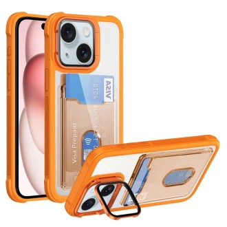 For iPhone 15 Card Bag Holder Acrylic Hybrid TPU Phone Case(Orange)