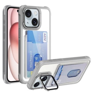 For iPhone 15 Card Bag Holder Acrylic Hybrid TPU Phone Case(White)