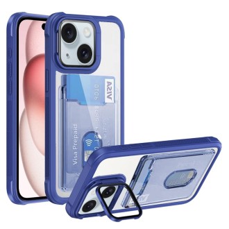 For iPhone 15 Card Bag Holder Acrylic Hybrid TPU Phone Case(Blue)