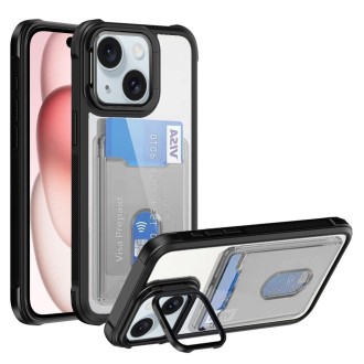 For iPhone 15 Card Bag Holder Acrylic Hybrid TPU Phone Case(Black)