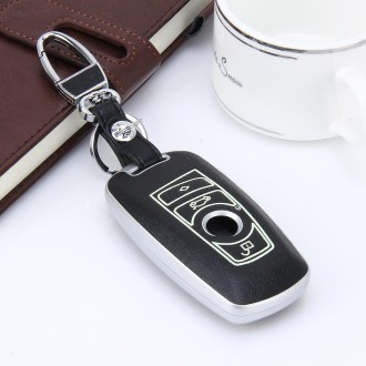 Car Auto PU Leather Luminous Effect Key Ring Protection Cover for BMW Series5/Series7(Silver)